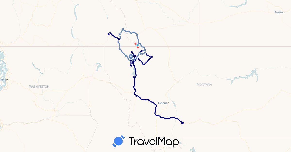 TravelMap itinerary: driving, cycling, hiking, boat in Canada, United States (North America)
